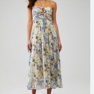 ASTR the Label Floral Midi Dress - Blue and Yellow